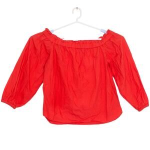 J Crew Womens Top Off Shoulder Boho Feminine Preppy Romantic Holiday Red Size 6
